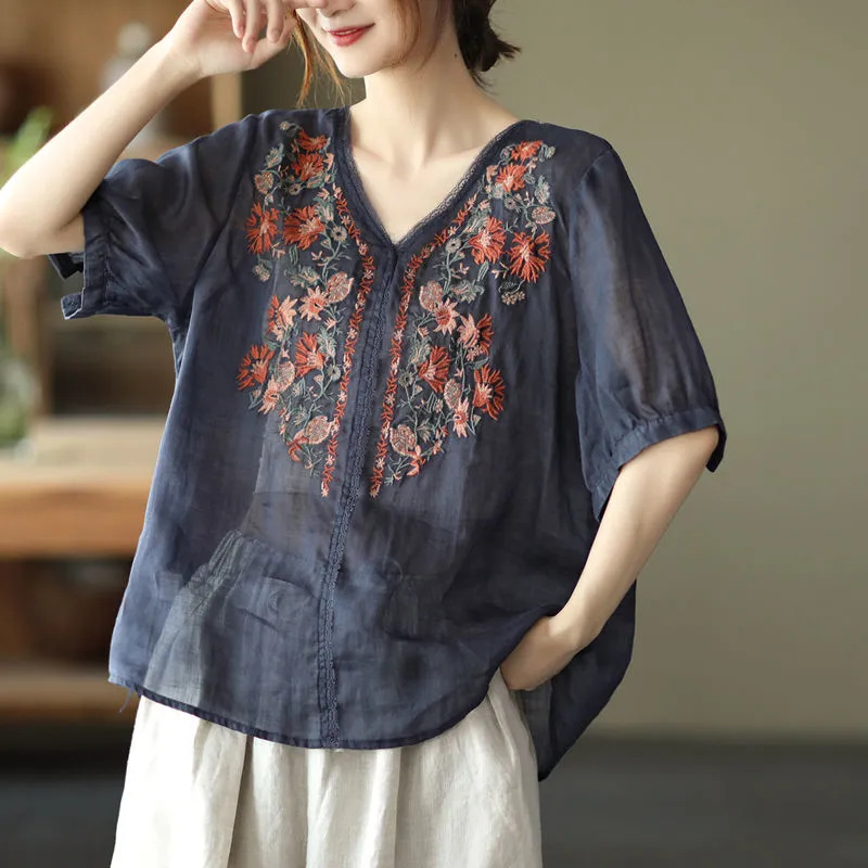 刺繡棉麻上衣