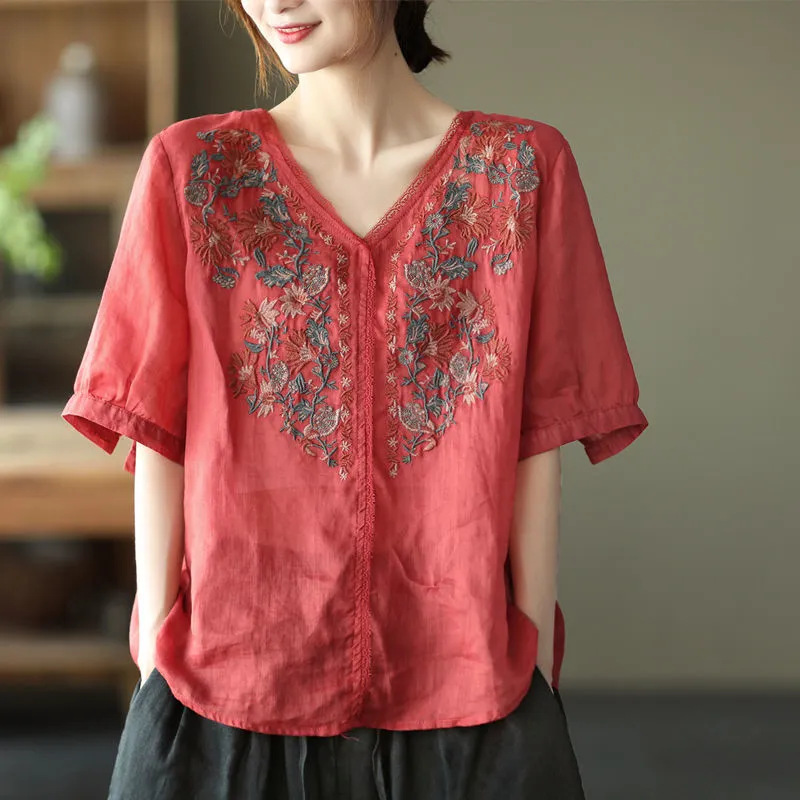 刺繡棉麻上衣